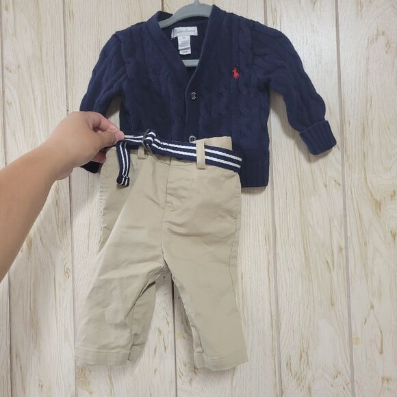 Ralph Lauren Knit Sweater Cardigan & Khaki Pants Set